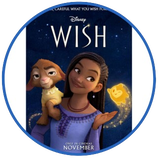 Picture of a girl with a goat on her shoulder and a star from Disney's movie, Wish.